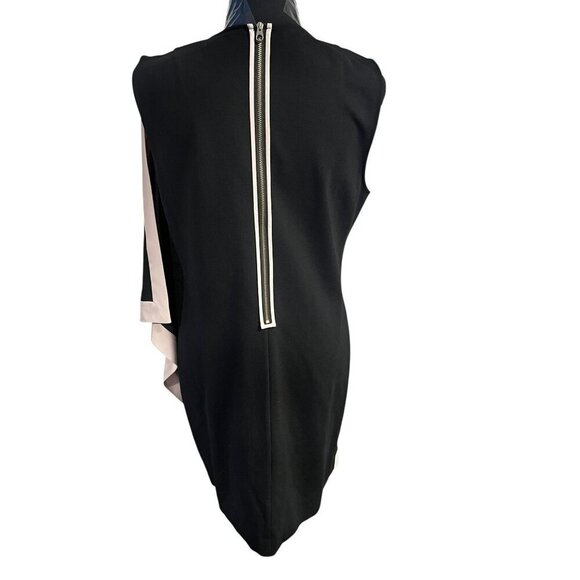 TED BAKER Black Sleeveless Asymmetrical Dress Women 4 Beige Trim Button Shoulder - Picture 7 of 13